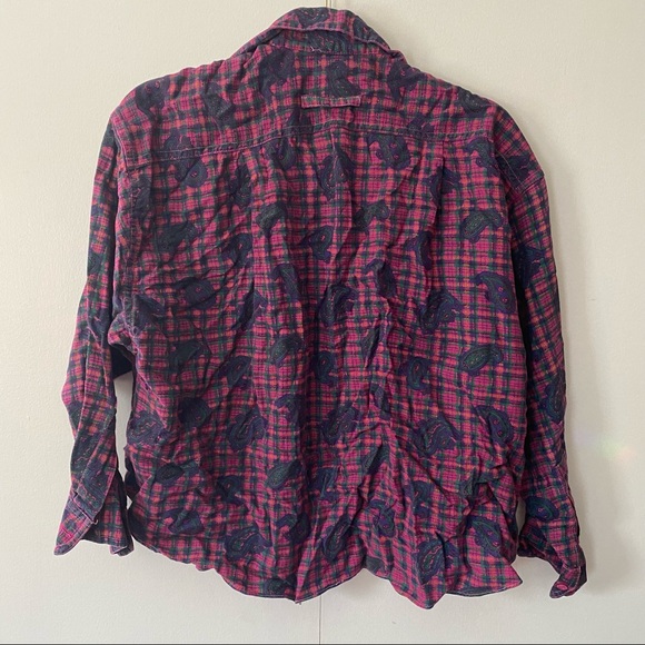 VINTAGE Plaid Collar Shirt / Top Super Cute Pattern Unique - Picture 2 of 4